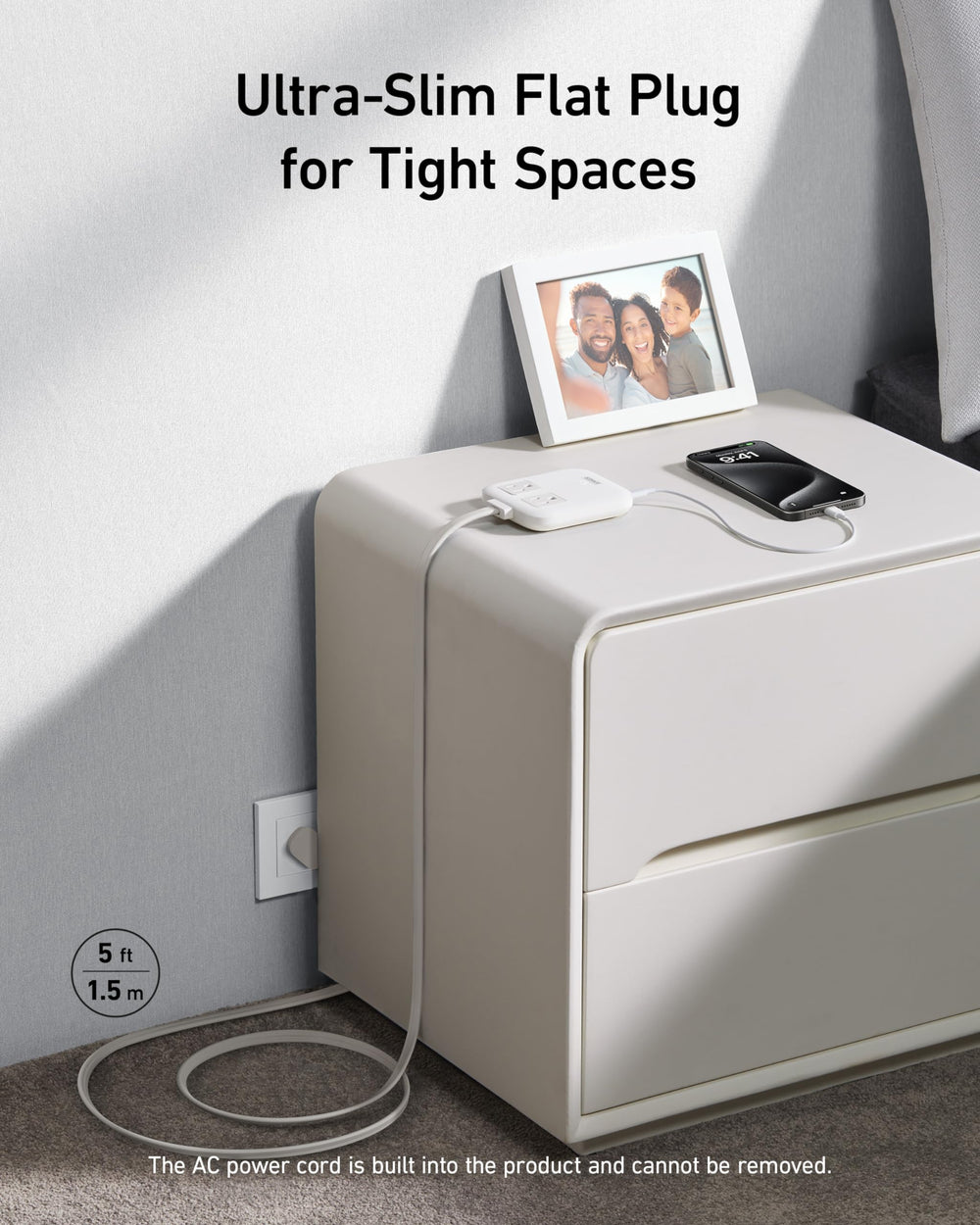 Anker Nano 67W primer plano de tomas AC y puertos USB para organización
