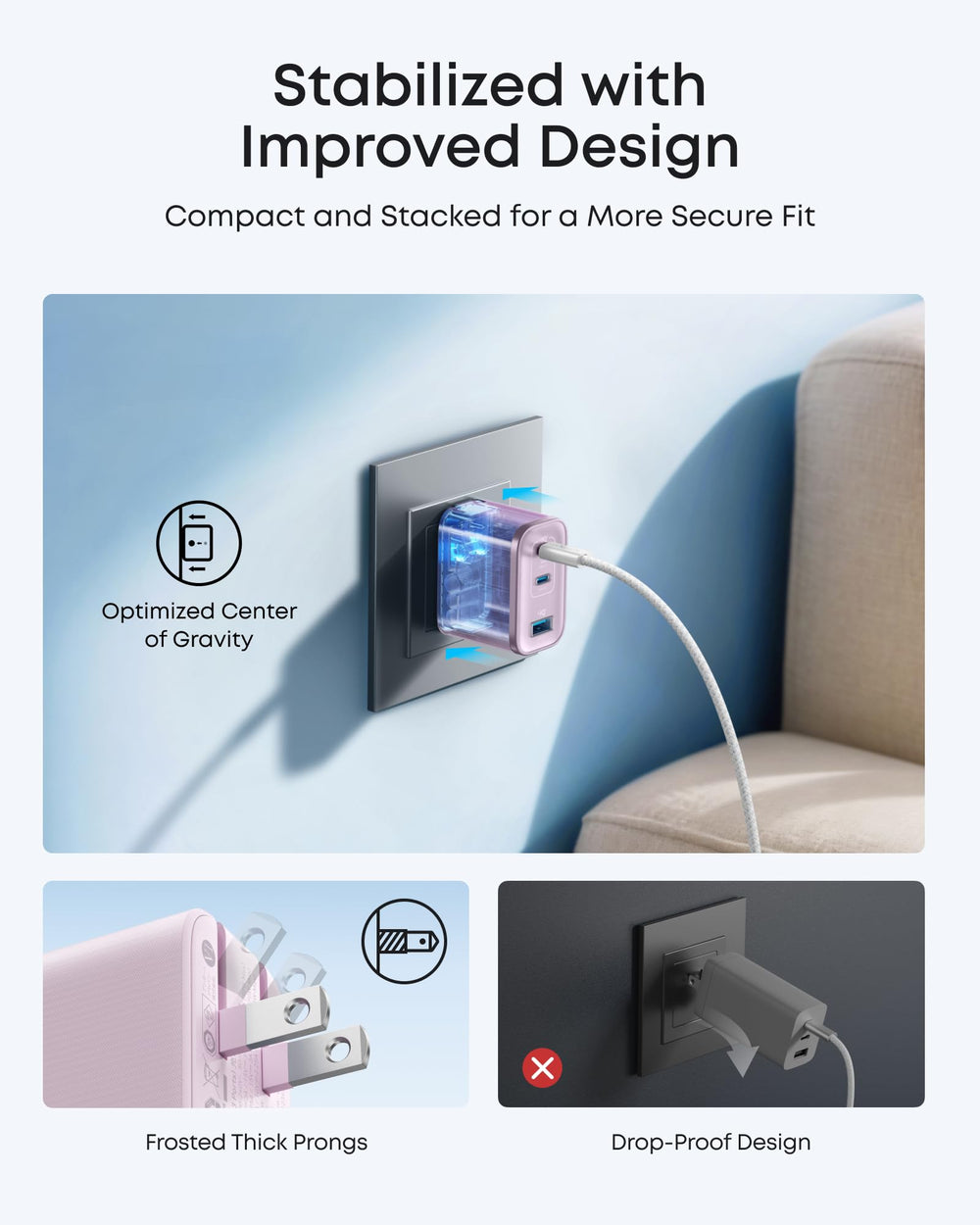 Anker nano 70W primer plano del acabado texturizado y elegante