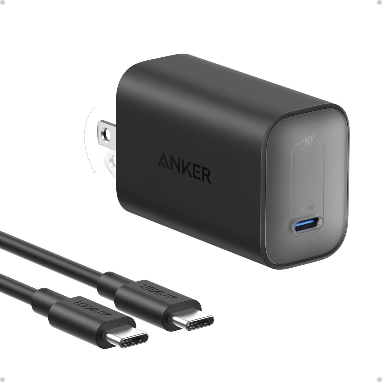 Anker Nano Charger 100W frontal mostrando el puerto USB-C y diseño compacto, ideal para viajar
