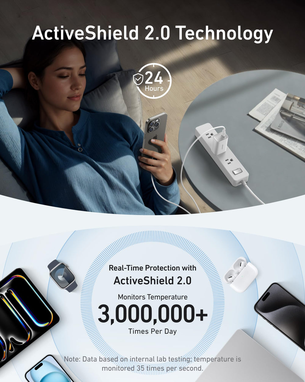 Comparación de tamaño en mano del Anker Nano, muestra su portabilidad y ligereza