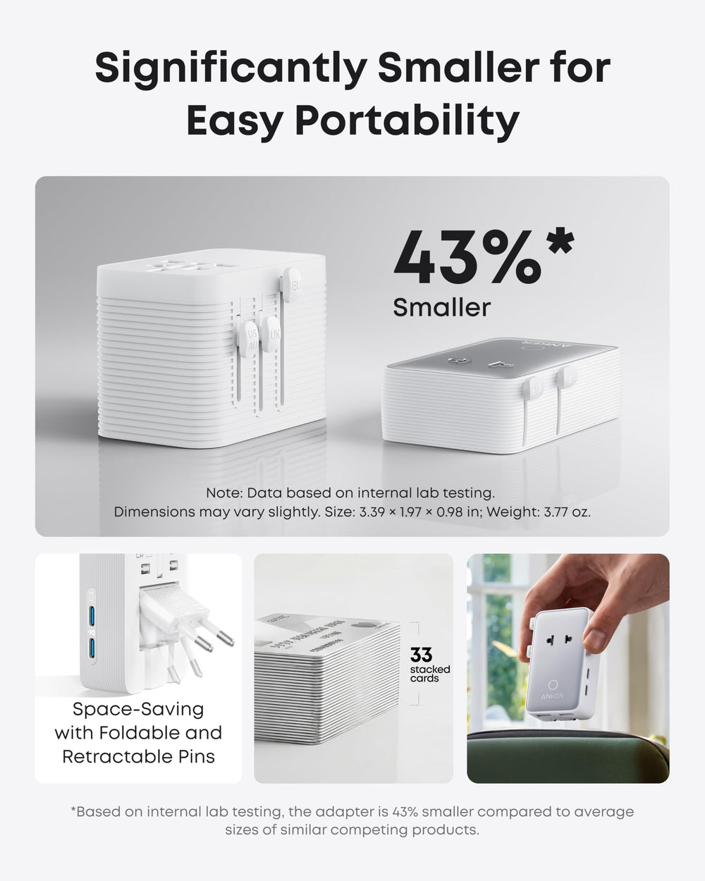 Anker comparación de tamaño con tarjeta para visualización de escala compacta