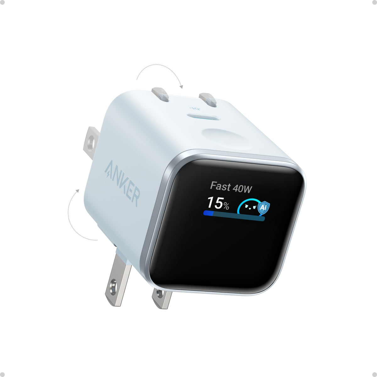 Anker Nano frontal mostrando pantalla y beneficios de carga rápida