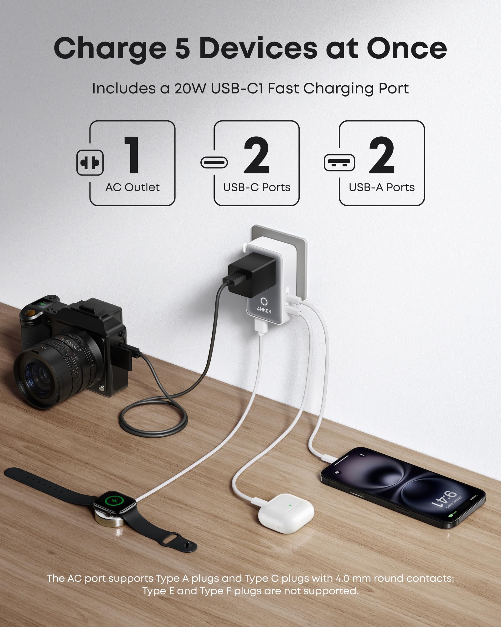 Anker adaptador en uso cargando un teléfono, carga rápida portátil
