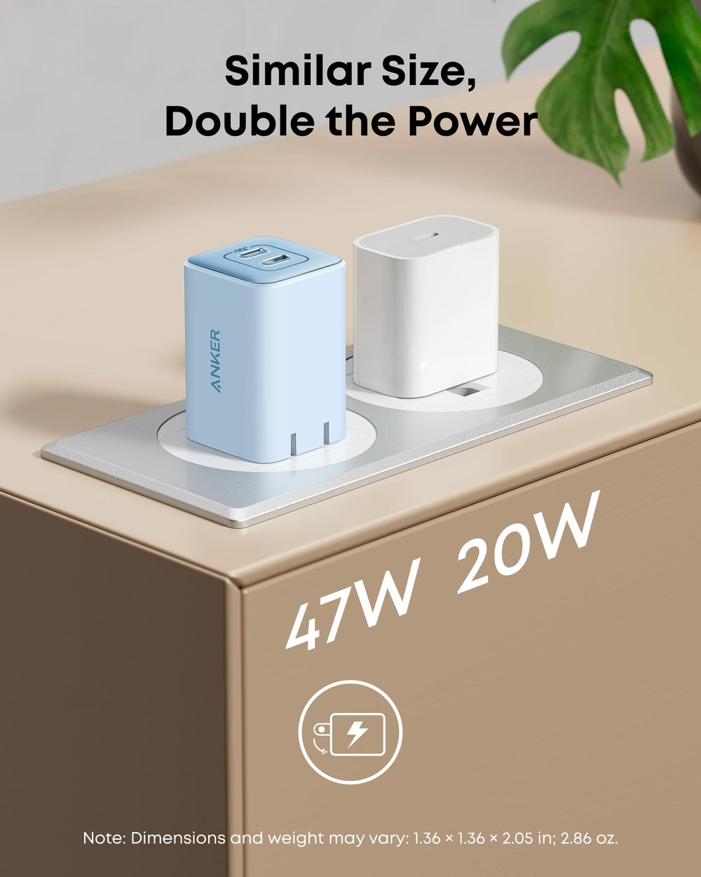 Anker Nano etiqueta con especificaciones 47W y gestión inteligente de potencia