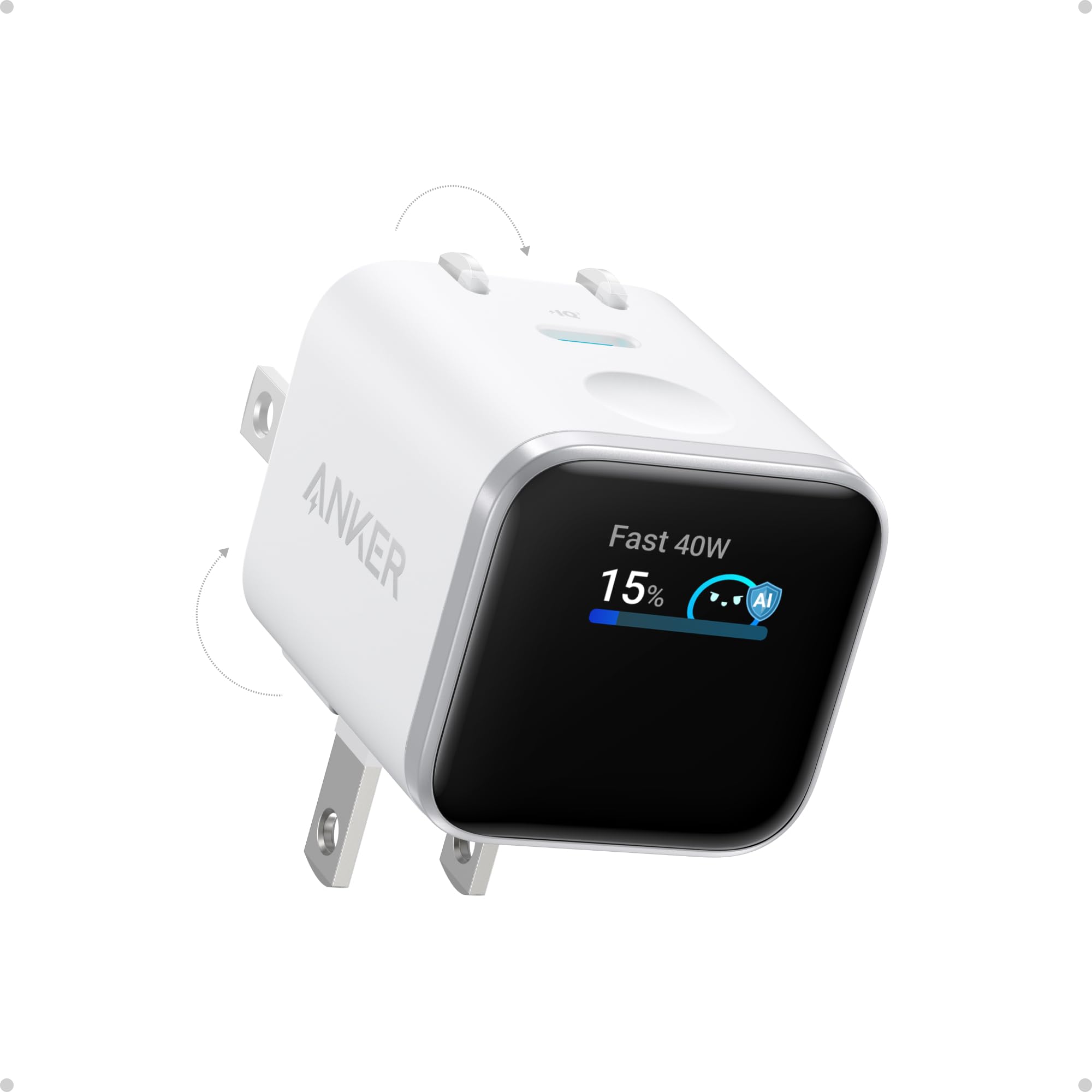 Anker Nano Smart Display frente mostrando estatus de carga y beneficio portabilidad
