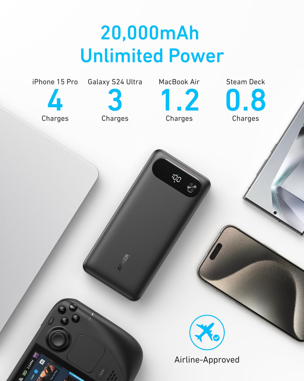 Anker power bank in hand for scale showing compact travel benefit