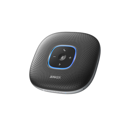 Anker PowerConf vista frontal mostrando altavoz y micrófonos, mejora la claridad de llamadas