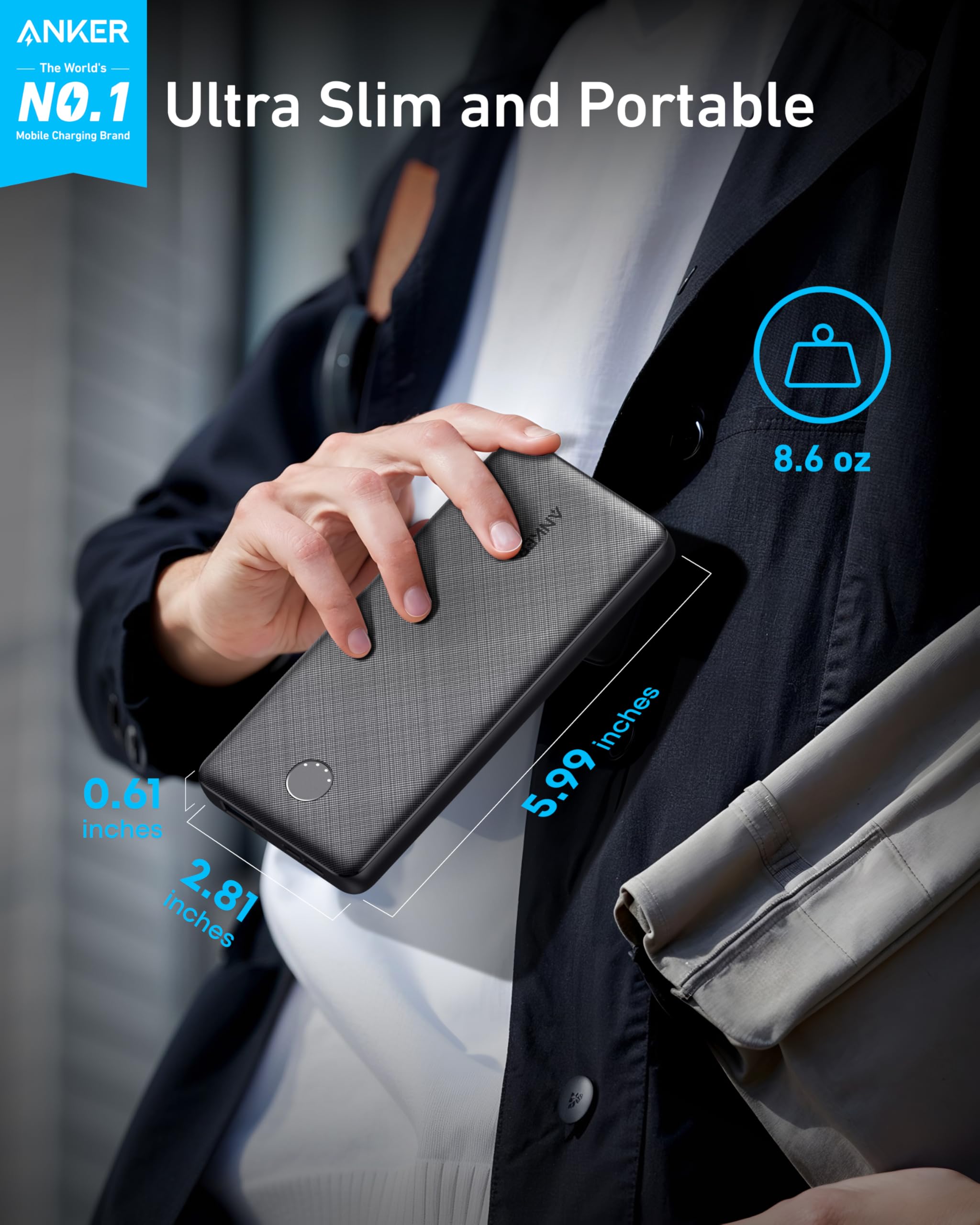 Anker PowerCore Slim detalle de textura resistente que evita arañazos