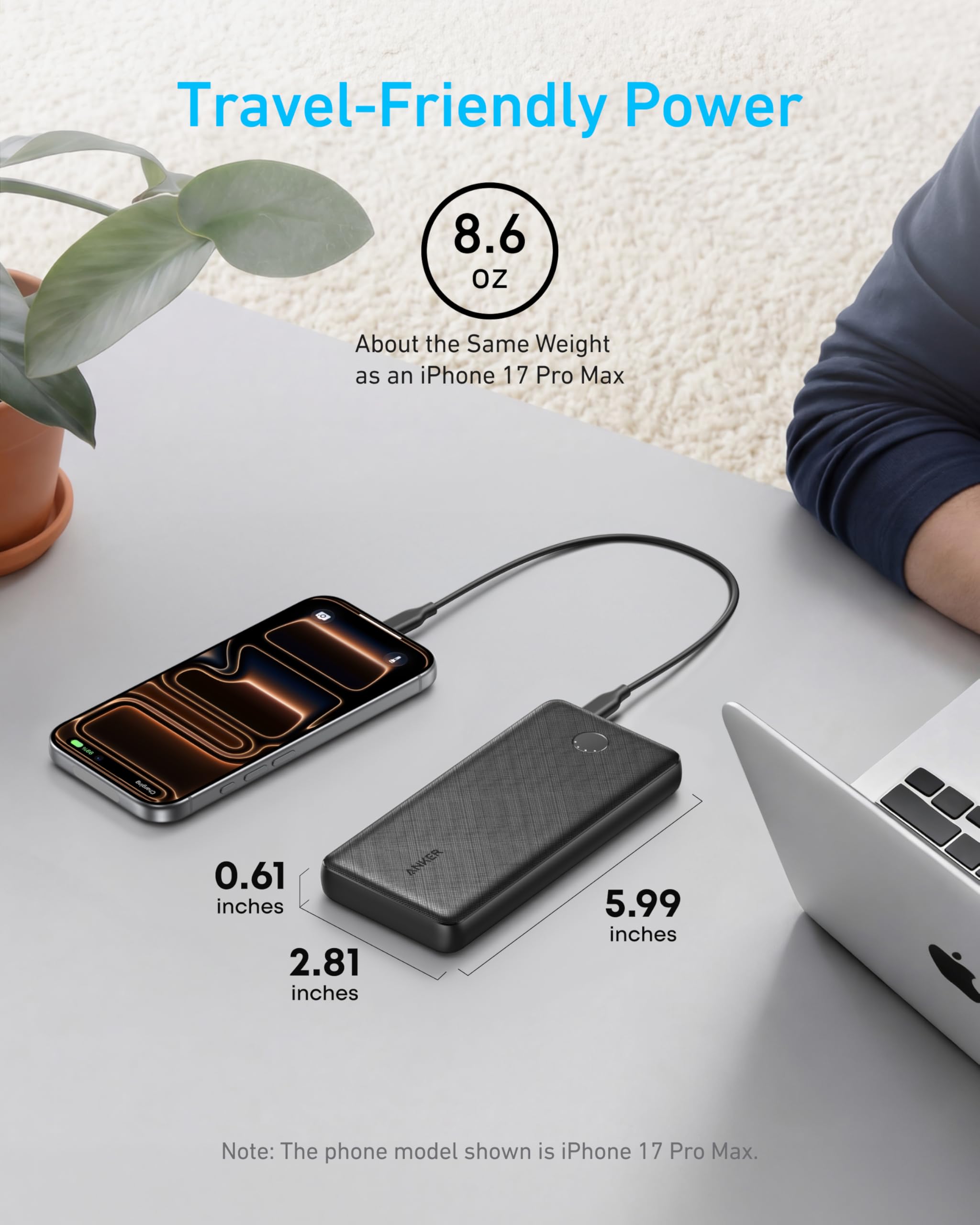 Anker PowerCore Slim dentro de un bolso listo para uso diario y viaje