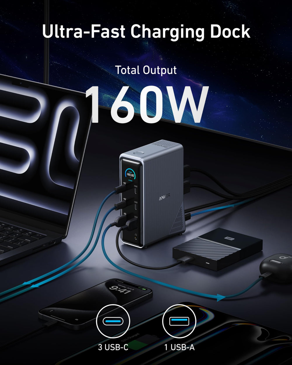 Anker Prime en uso en oficina conectando portátil y periféricos con orden