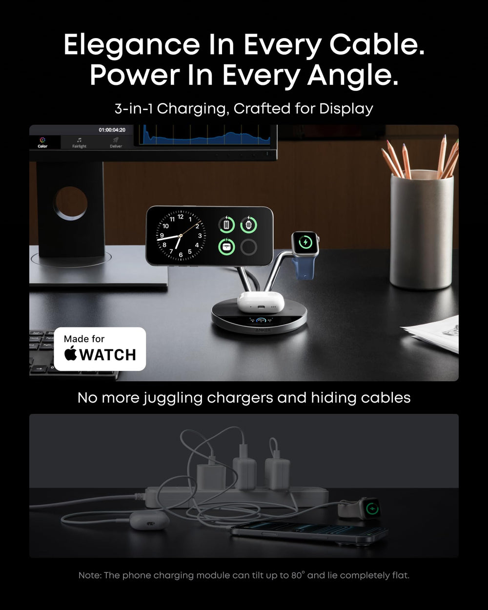 Anker Prime hinge and stainless steel arms detail, highlighting durable construction