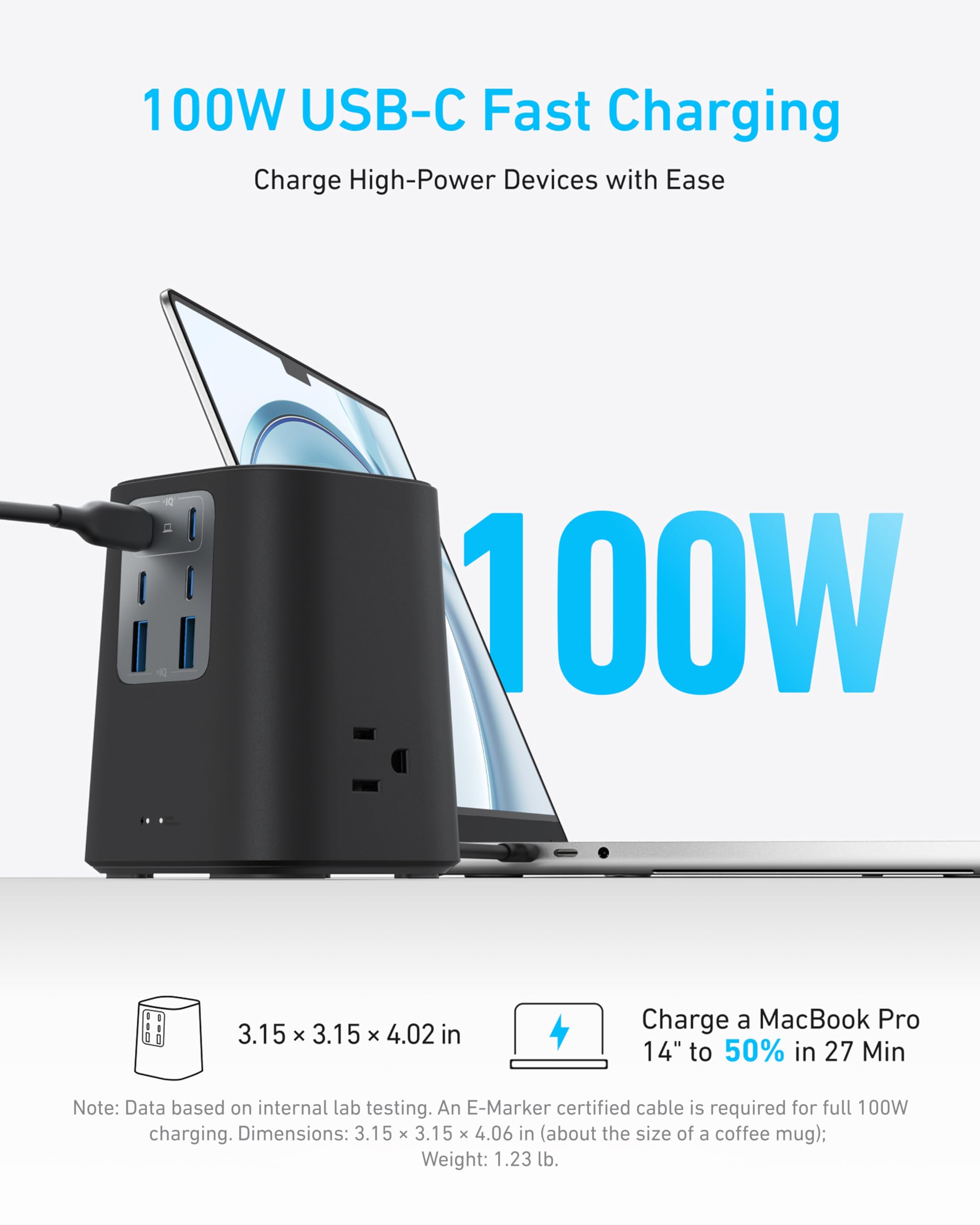 Anker etiqueta del protector 300J indicando seguridad eléctrica visible