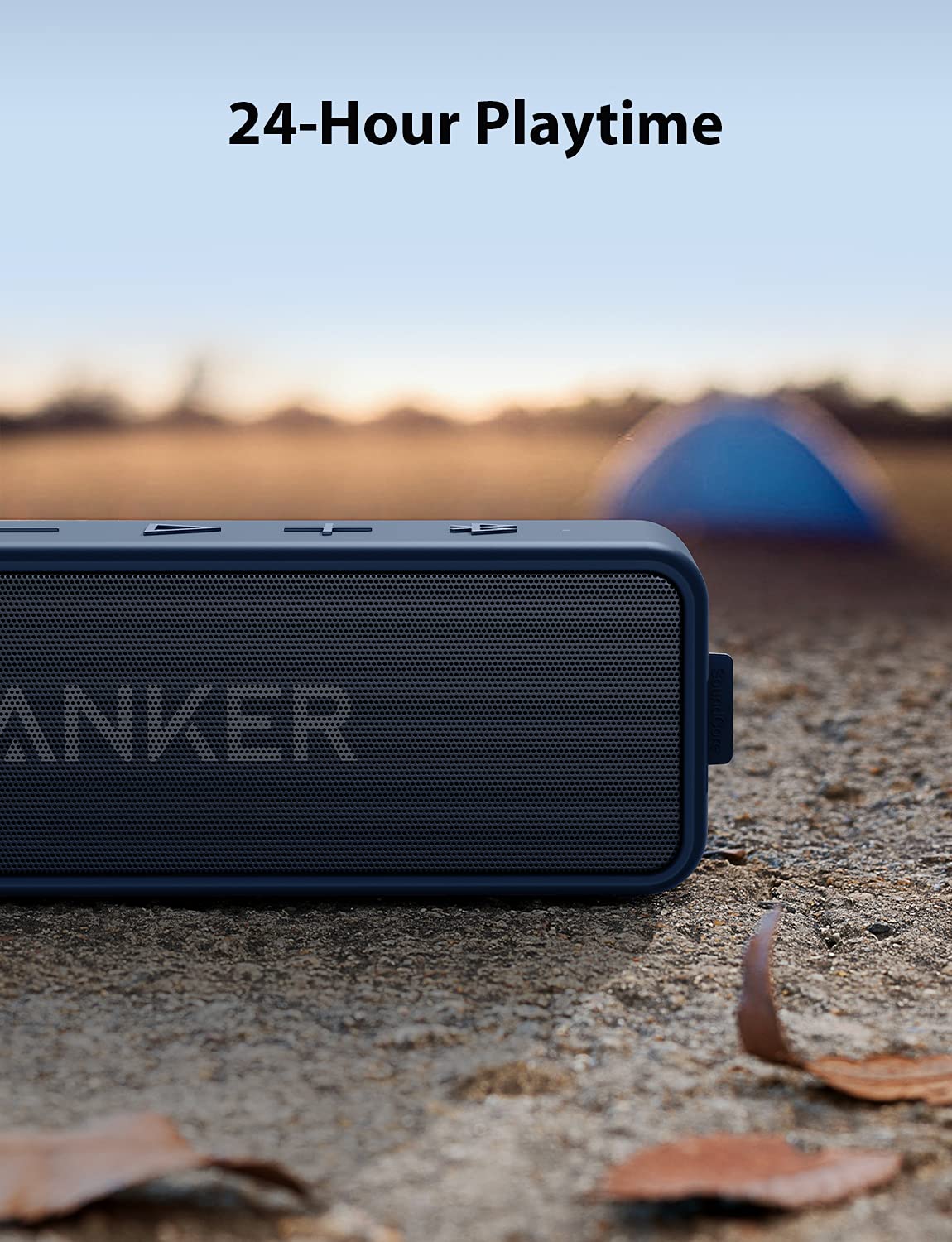 Icono de batería y el Anker Soundcore 2 subrayando 24 horas de reproducción