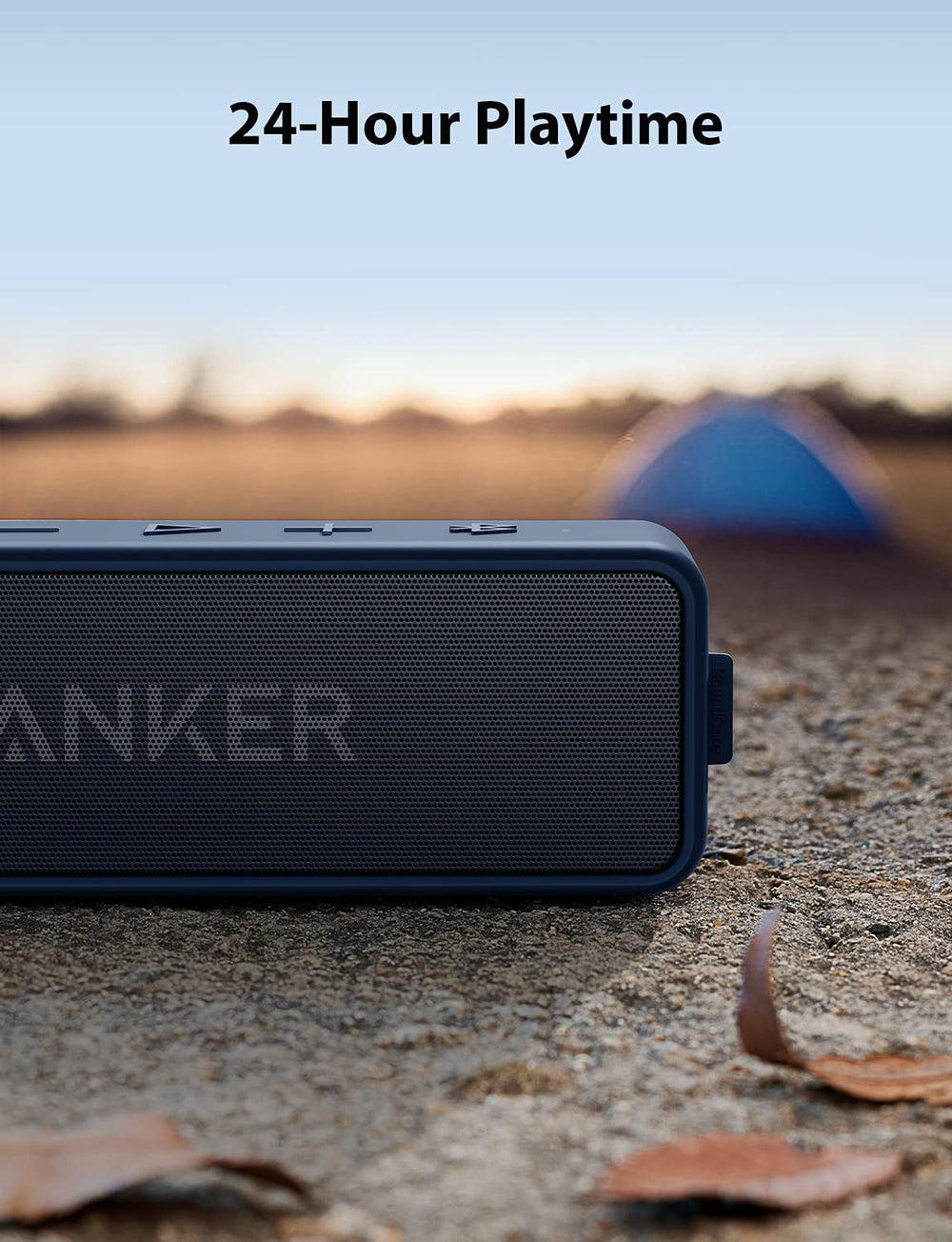 Icono de batería y el Anker Soundcore 2 subrayando 24 horas de reproducción