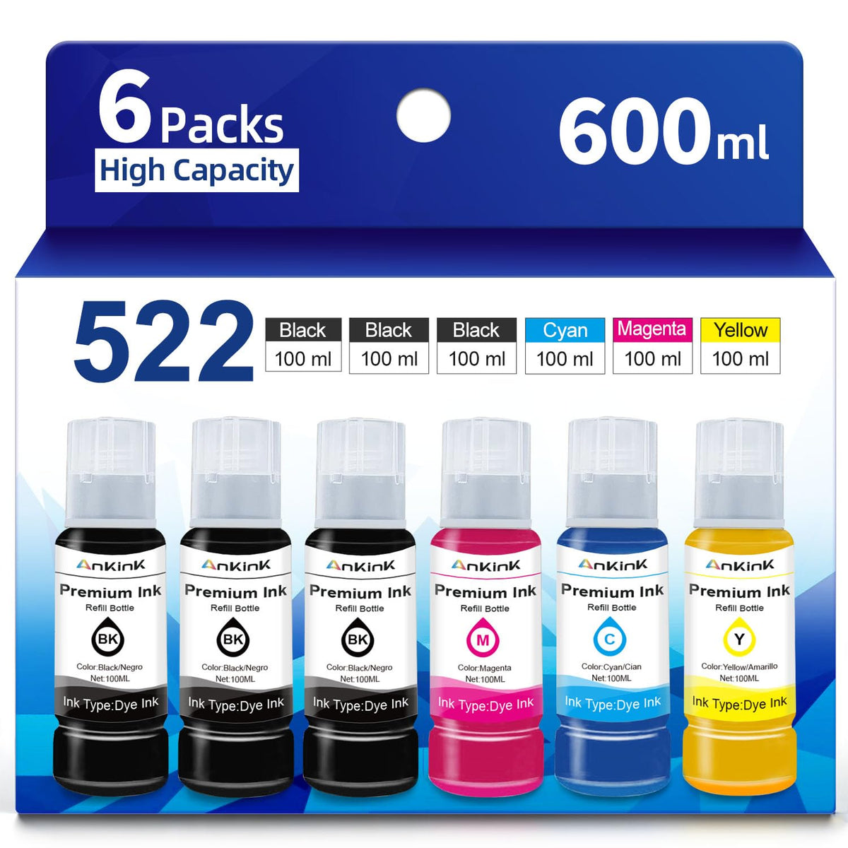 Ankink frente del paquete 6 botellas 522 alta capacidad beneficios de volumen