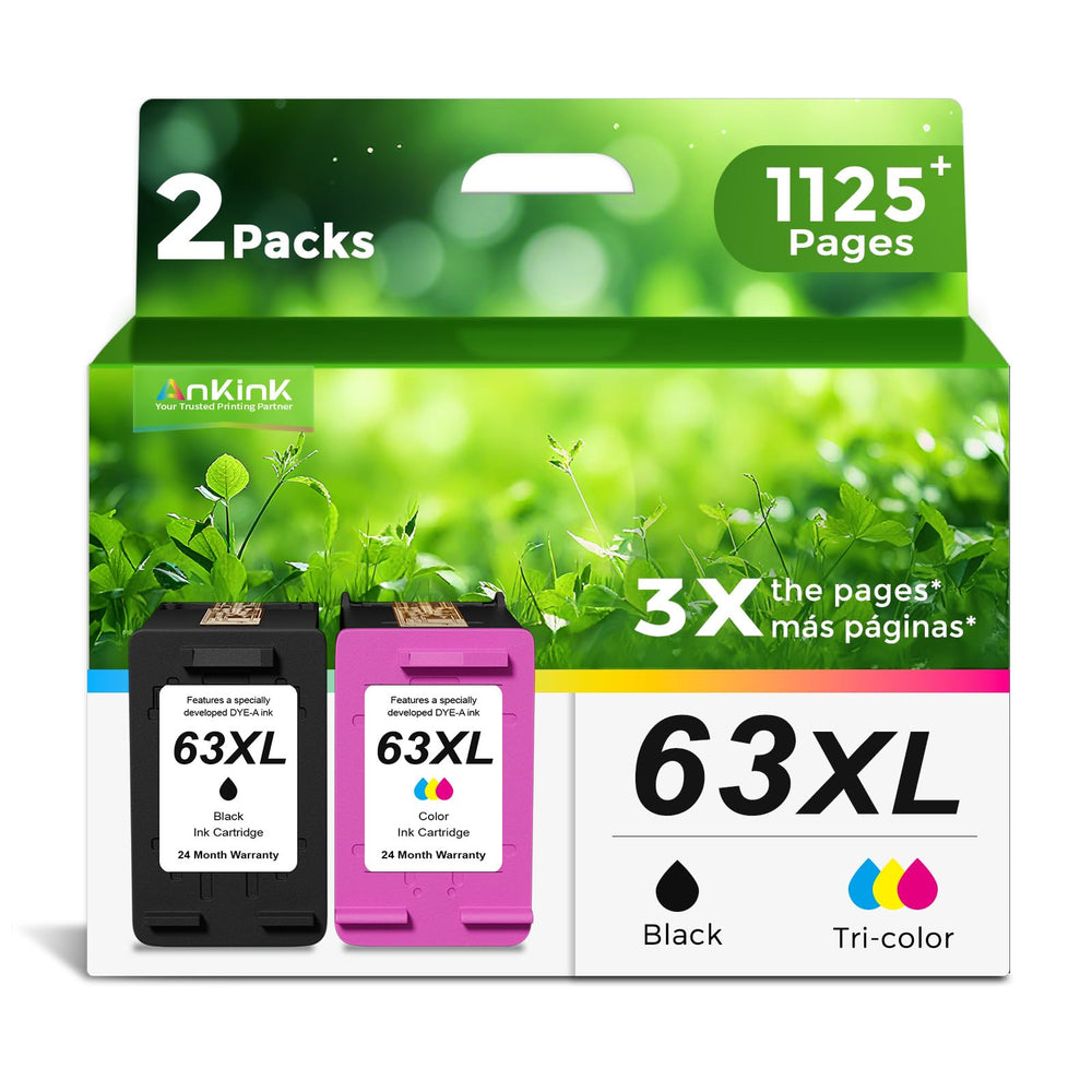 Ankink 63XL front packaging showing high-yield black and tri-color cartridges benefit reliability