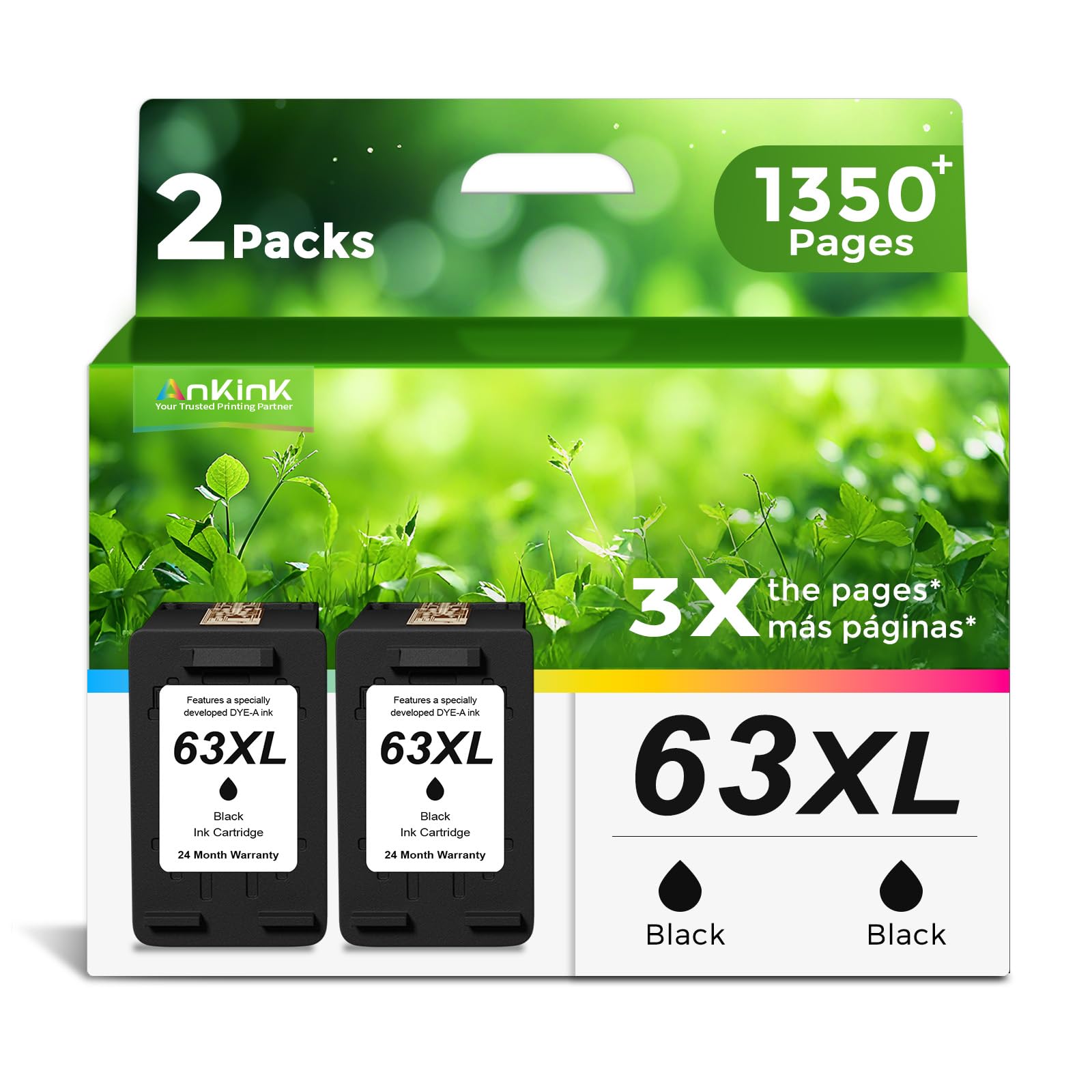 Ankink front packaging 63XL two-pack showing value and compatibility