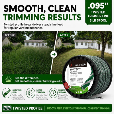 A ANLEOLIFE trimmer head loaded with .095" line demonstrating easy fit and feed