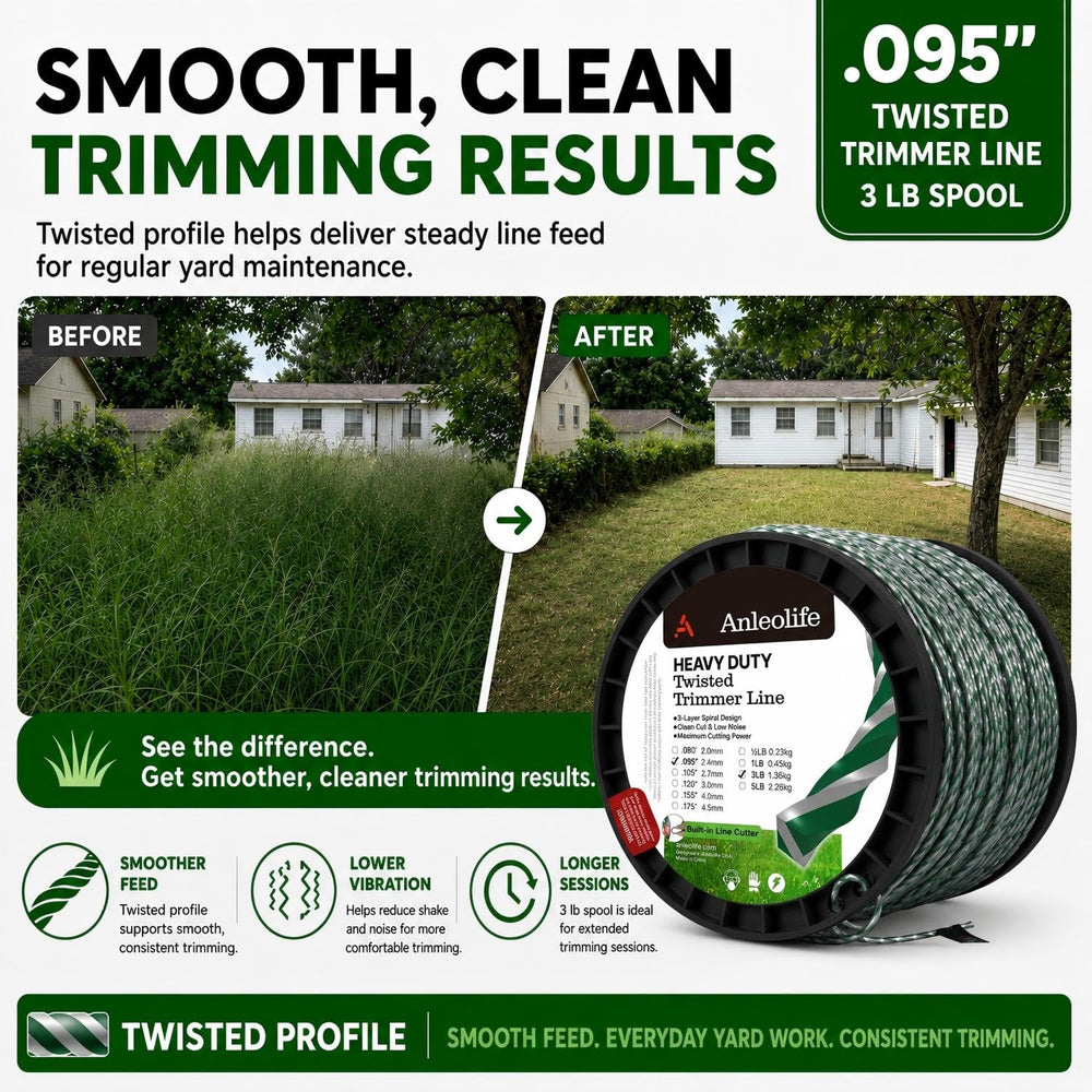 A ANLEOLIFE trimmer head loaded with .095" line demonstrating easy fit and feed