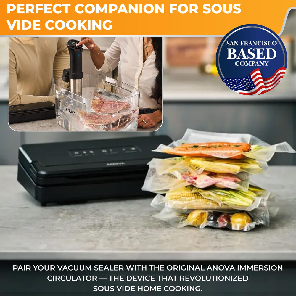 Anova Culinary sealer pro close-up of wet mode sealing juicy meat without leaks