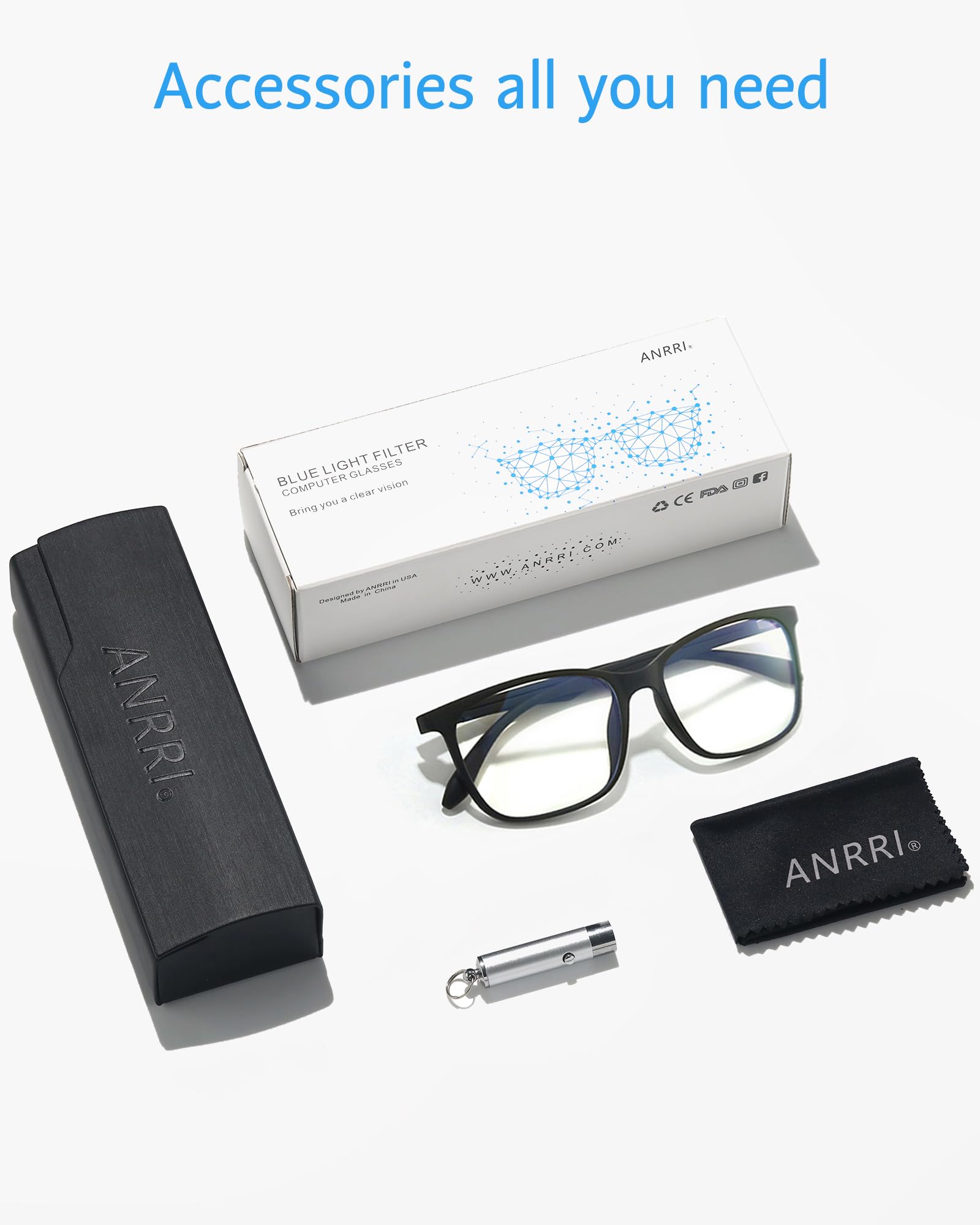 ANRRI gafas sobre escritorio con portátil resaltando uso durante trabajo