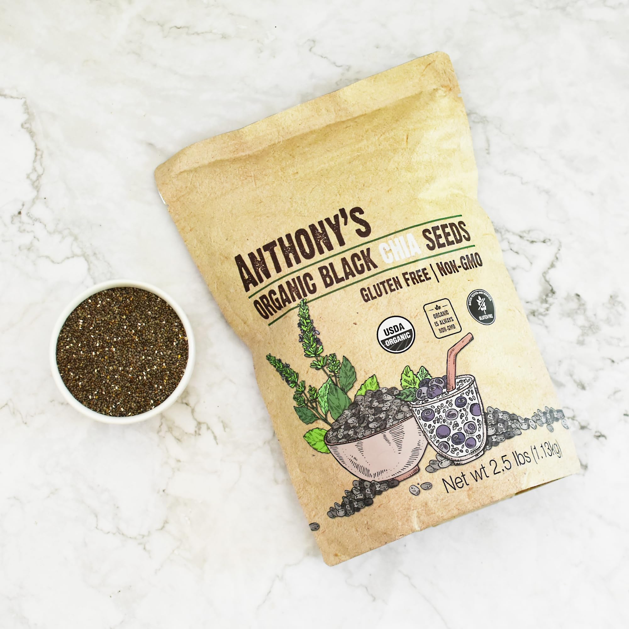 Anthony's seeds sprinkled on smoothie bowl showcasing versatile, nutritious topping