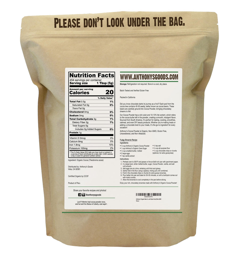 Anthony's cocoa powder fine texture close-up, smooth milling for better mixing
