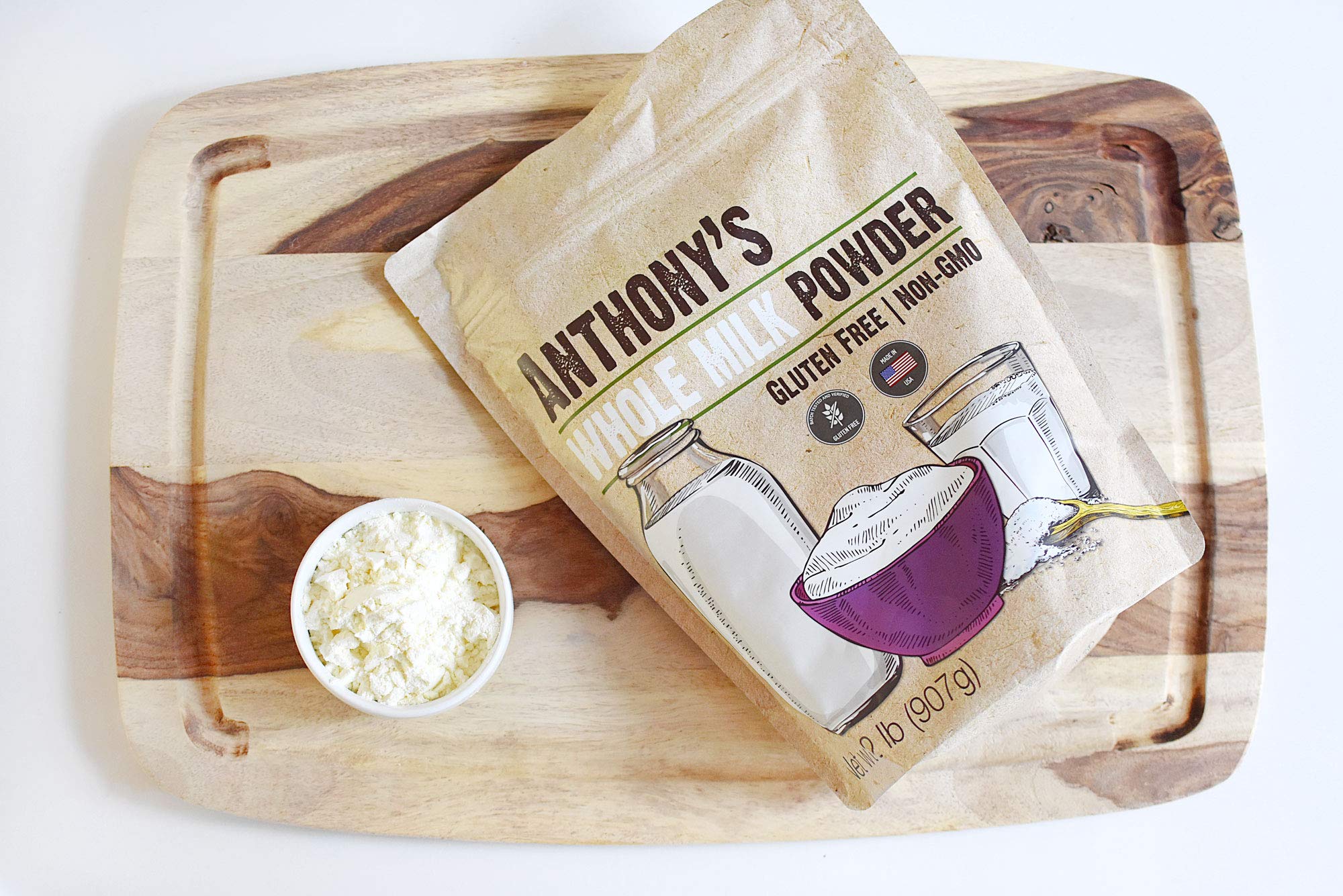 Etiqueta de Anthony's con indicaciones de gluten free y origen USA