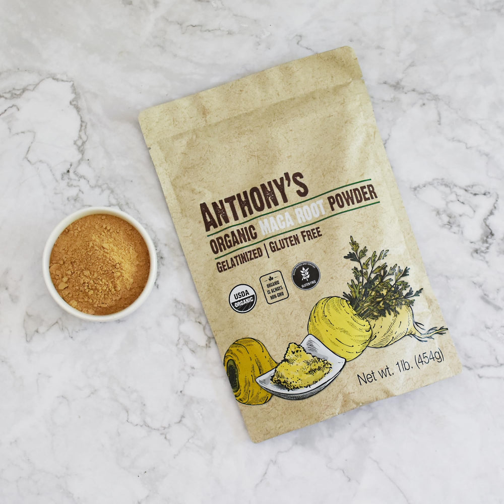 Anthony's etiqueta con sellos USDA Organic y sin gluten verificados