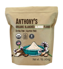 Anthony's paquete frontal mostrando harina de almendra orgánica y beneficios