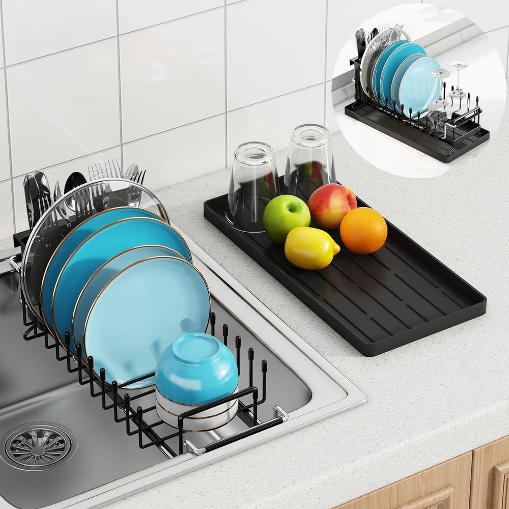 ANTOPY front view of compact dish rack showing tidy counter benefit