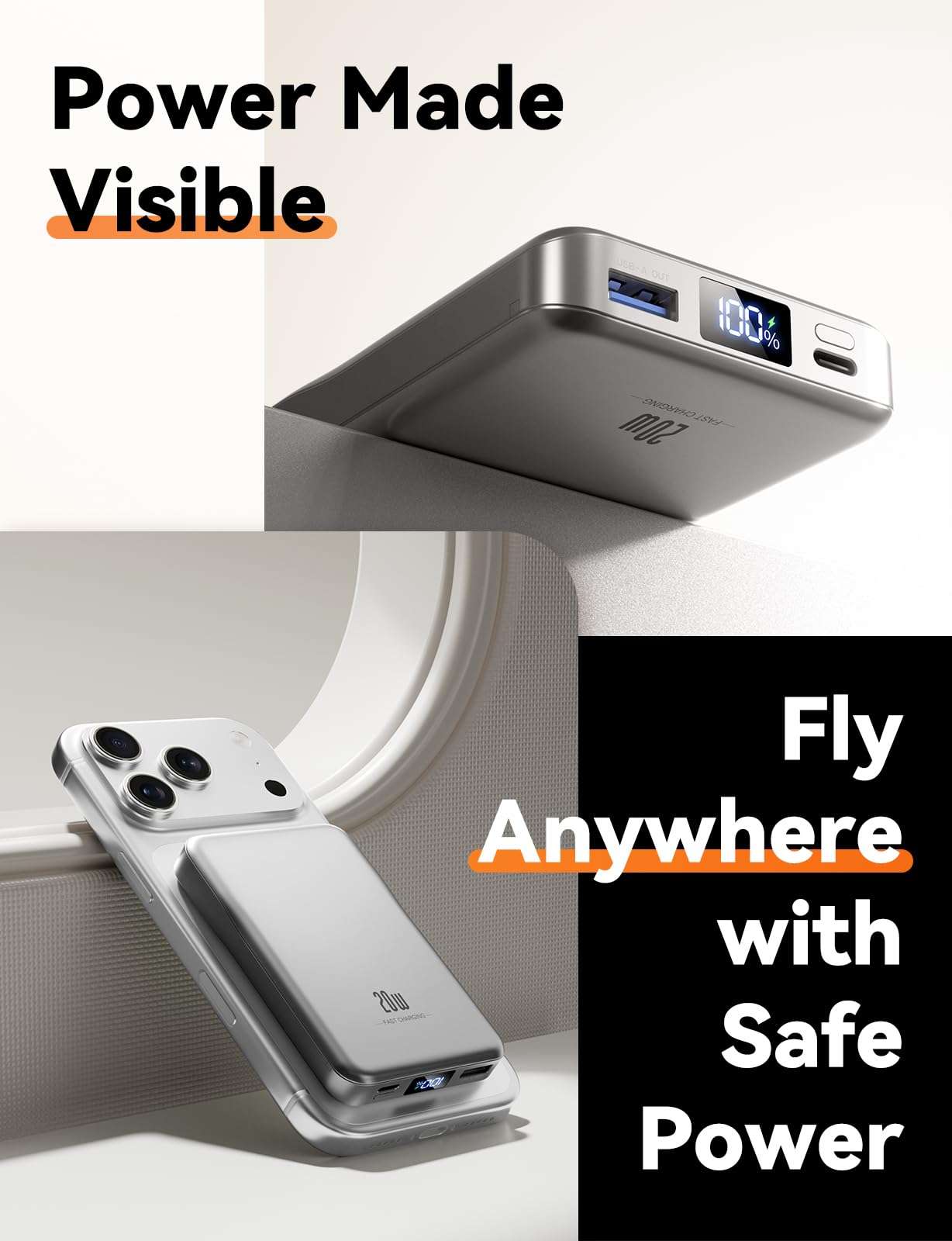 Aobbow puertos USB‑C y USB‑A mostrando opciones de carga rápidas