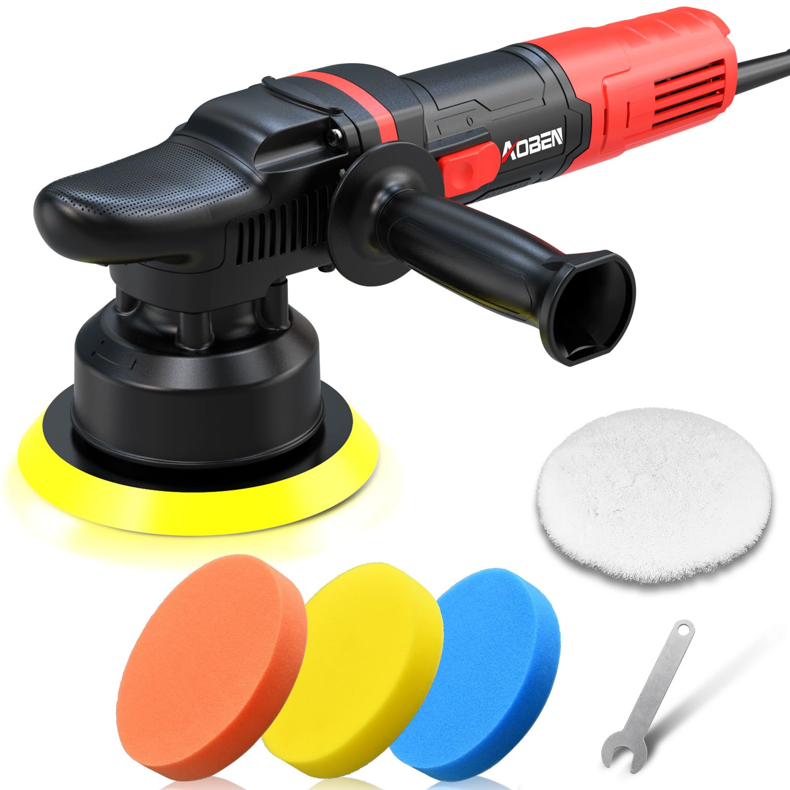 AOBEN pulidora frontal empaquetada mostrando kit completo y beneficios de rendimiento