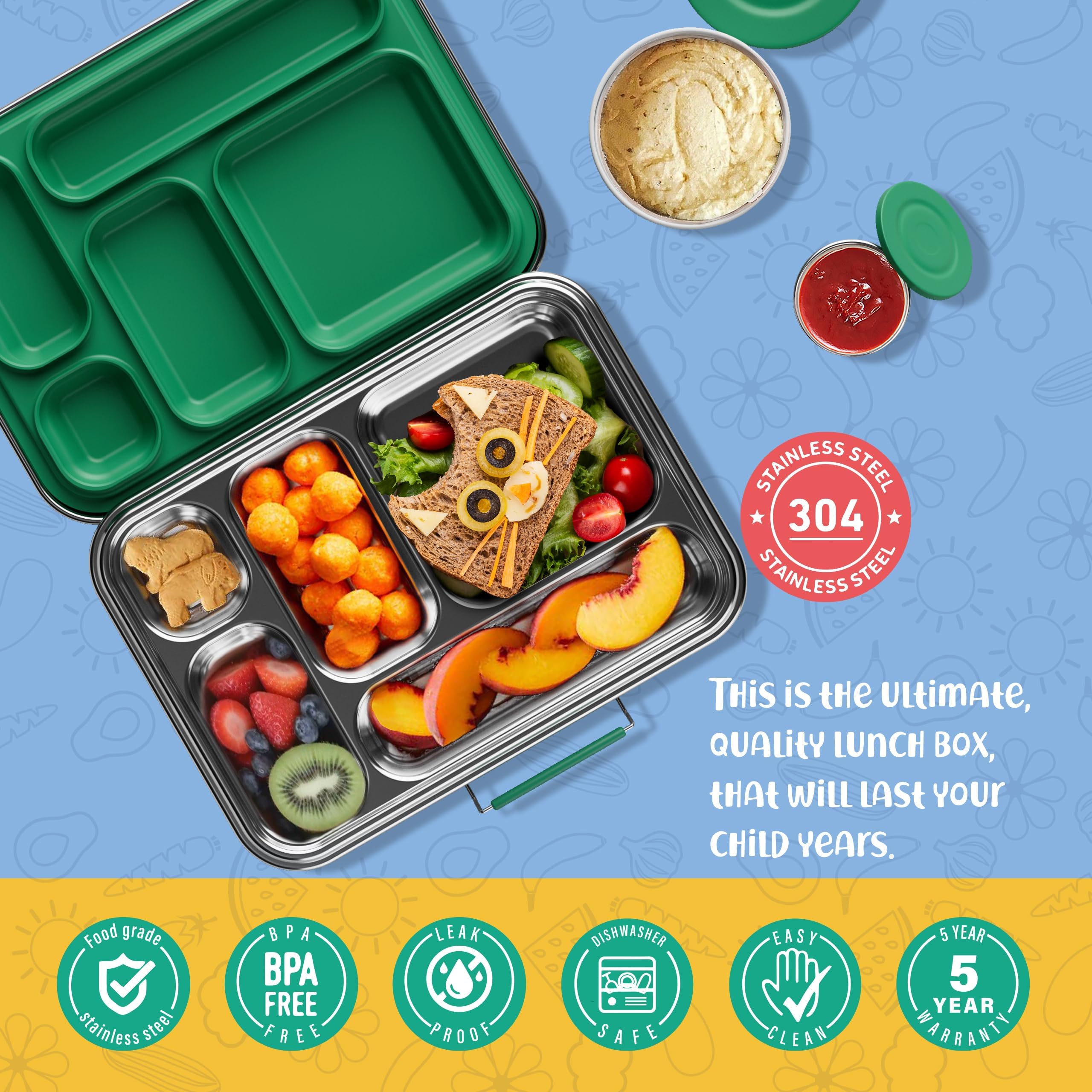 AOHEA vista interior con cinco compartimentos para comidas separadas