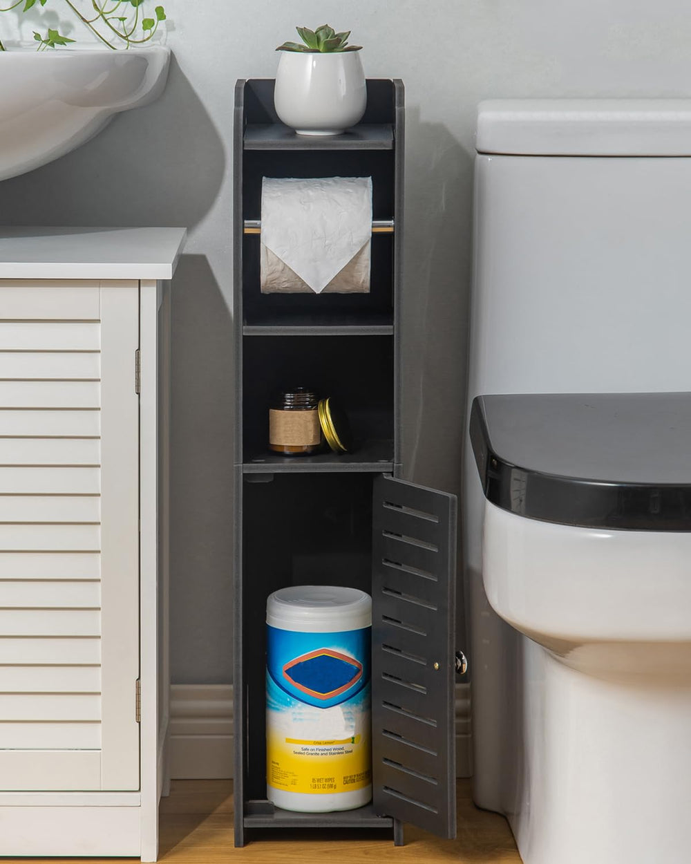 AOJEZOR base close-up storing cleaning bottle and supplies for tidy organization
