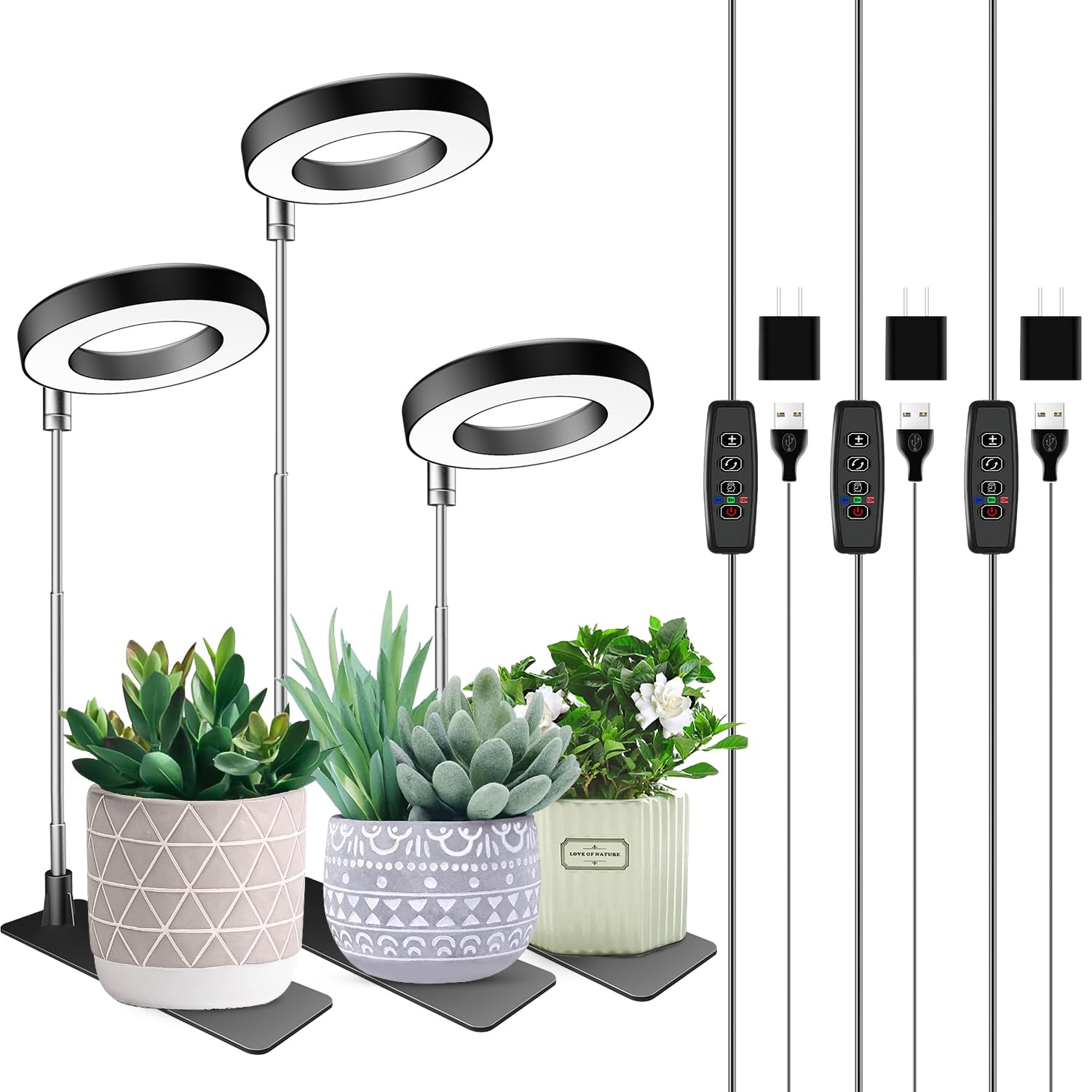 Aokrean vista frontal de la lámpara, ilumina uniformemente plantas interiores