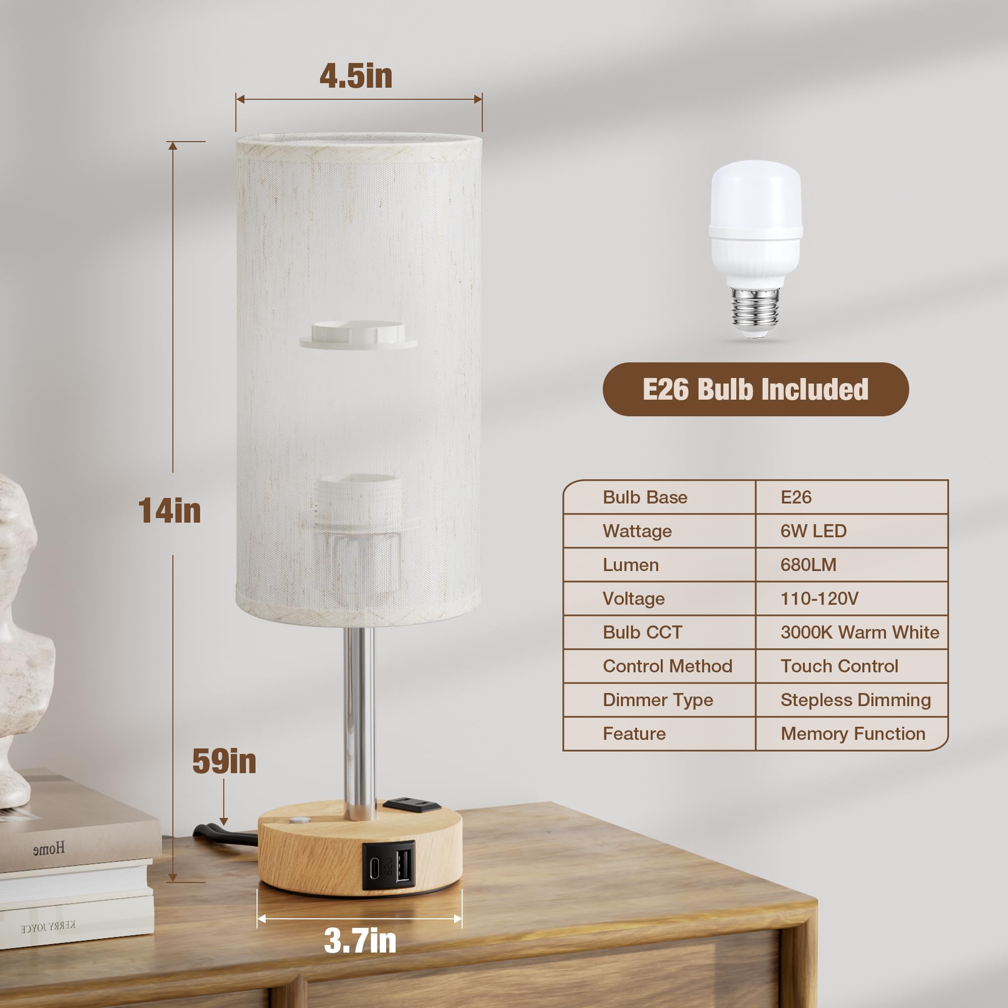 aooshine enchufe AC integrado en la lámpara, conveniencia para dispositivos