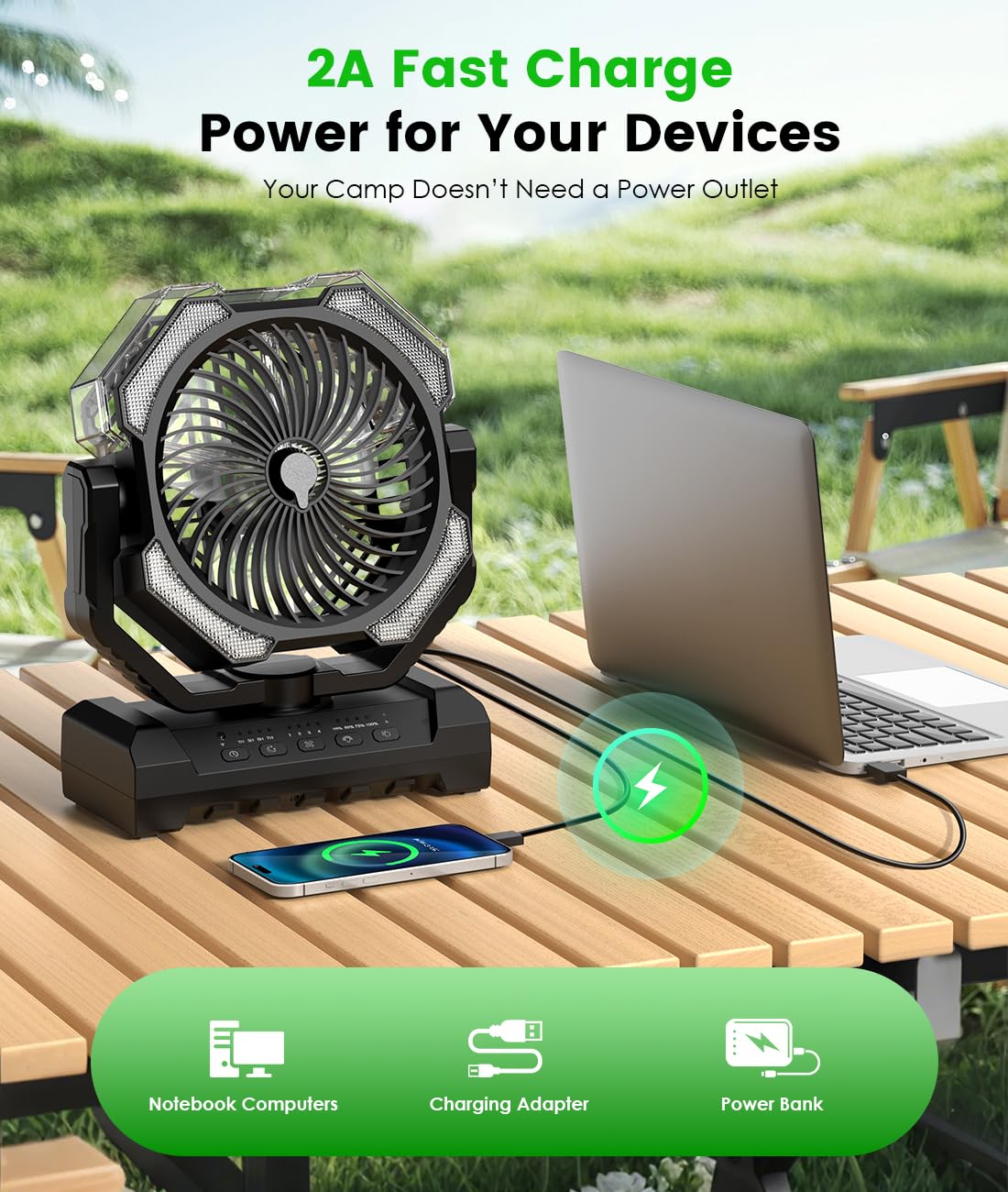 Aopircs battery compartment and type-c port visible, offering fast charging and power bank use