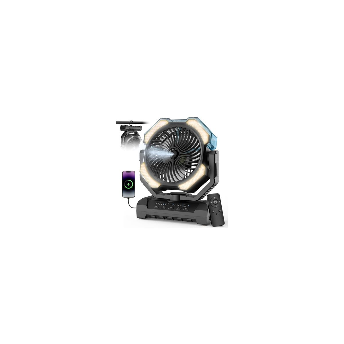 Aopircs front view of portable misting fan showing compact design and handle, for easy transport