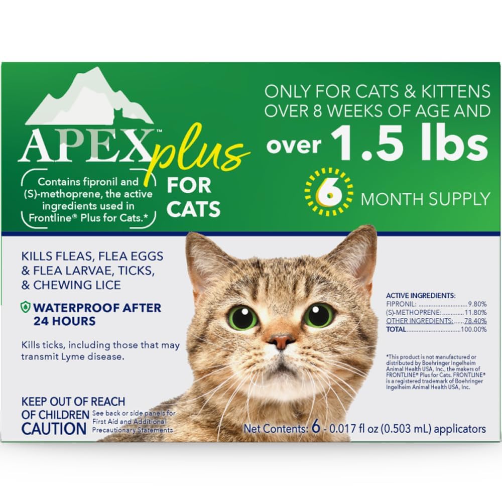 Apex Animal Health frente del empaque mostrando seis dosis y beneficios