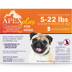 APEX ANIMAL HEALTH empaque frontal mostrando suministro de 3 meses y beneficio de control