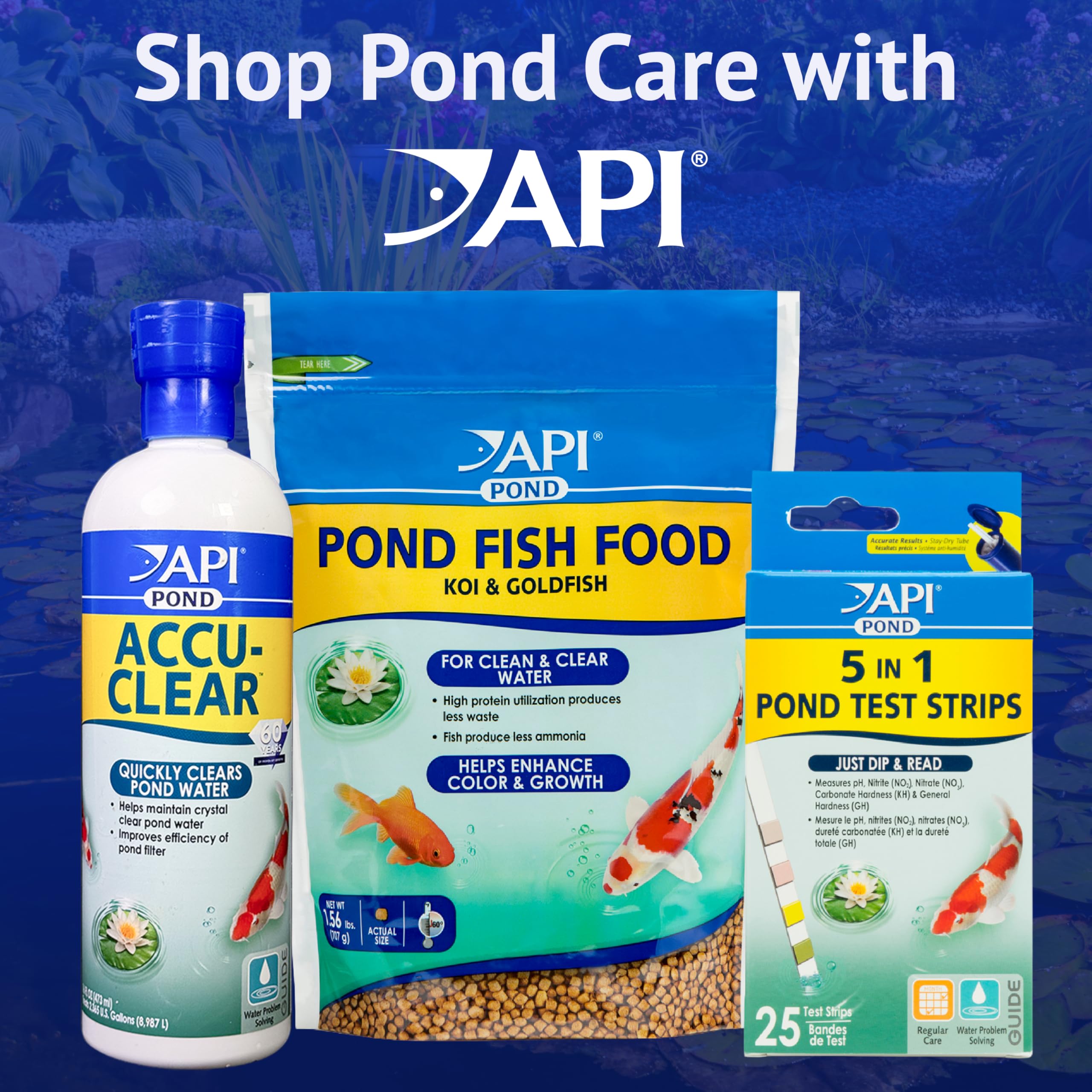 API POND ALGAEFIX botella junto a una regla para comparar tamaño