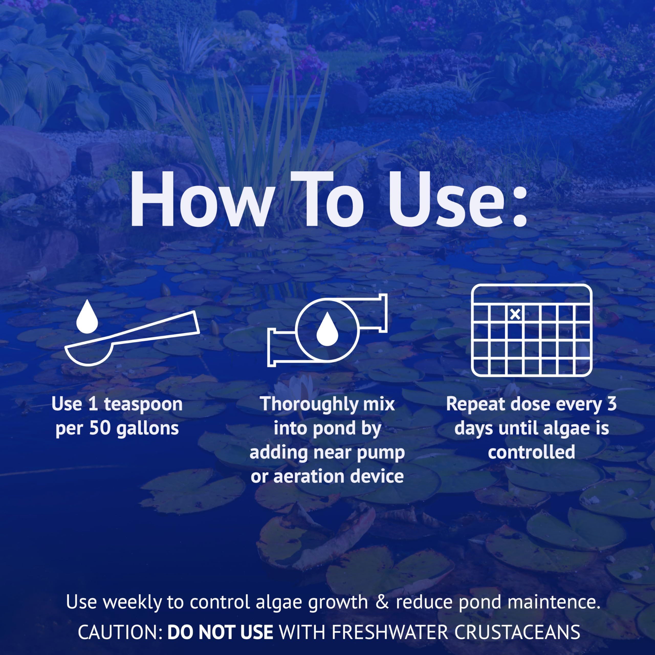 API POND ALGAEFIX aplicado en fuente con agua clara y aeración visible