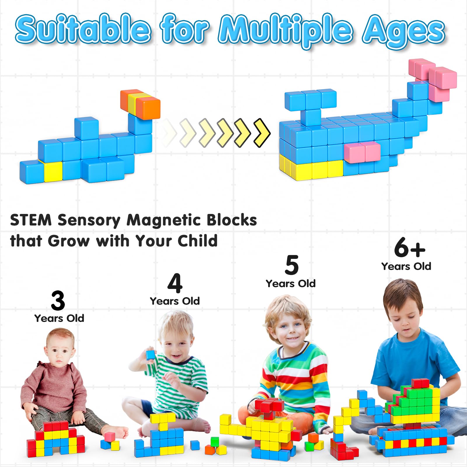 Apluses manos de niño montando cubos, fomenta motricidad y creatividad