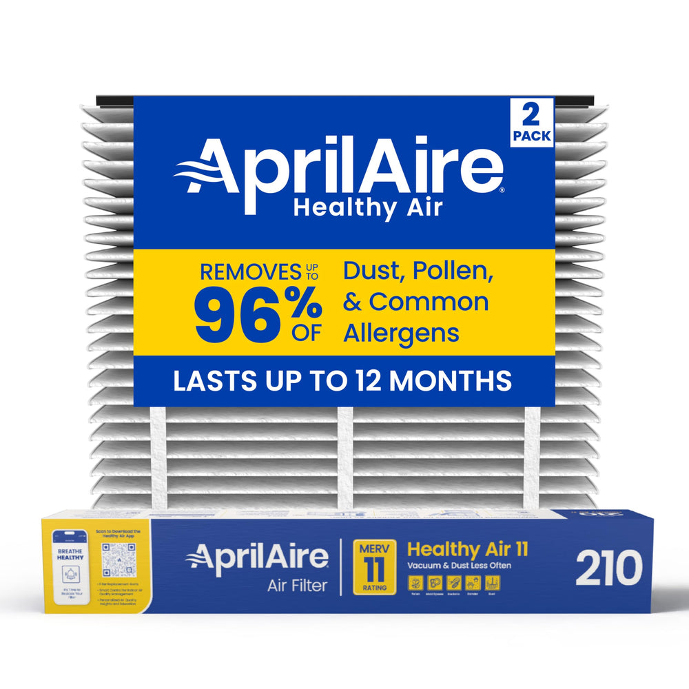 AprilAire filtro 210 frente del empaque mostrando tamaño y beneficio