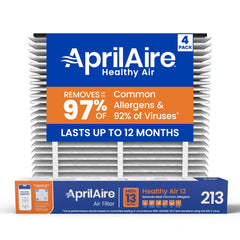 AprilAire filtro 213 frontal mostrando empaque y tamaño, mejora la calidad del aire