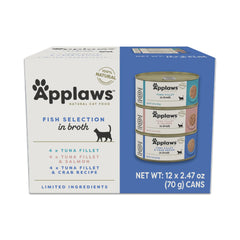 Applaws lata frente mostrando diseño y sabor del pescado, atractivo para gatos