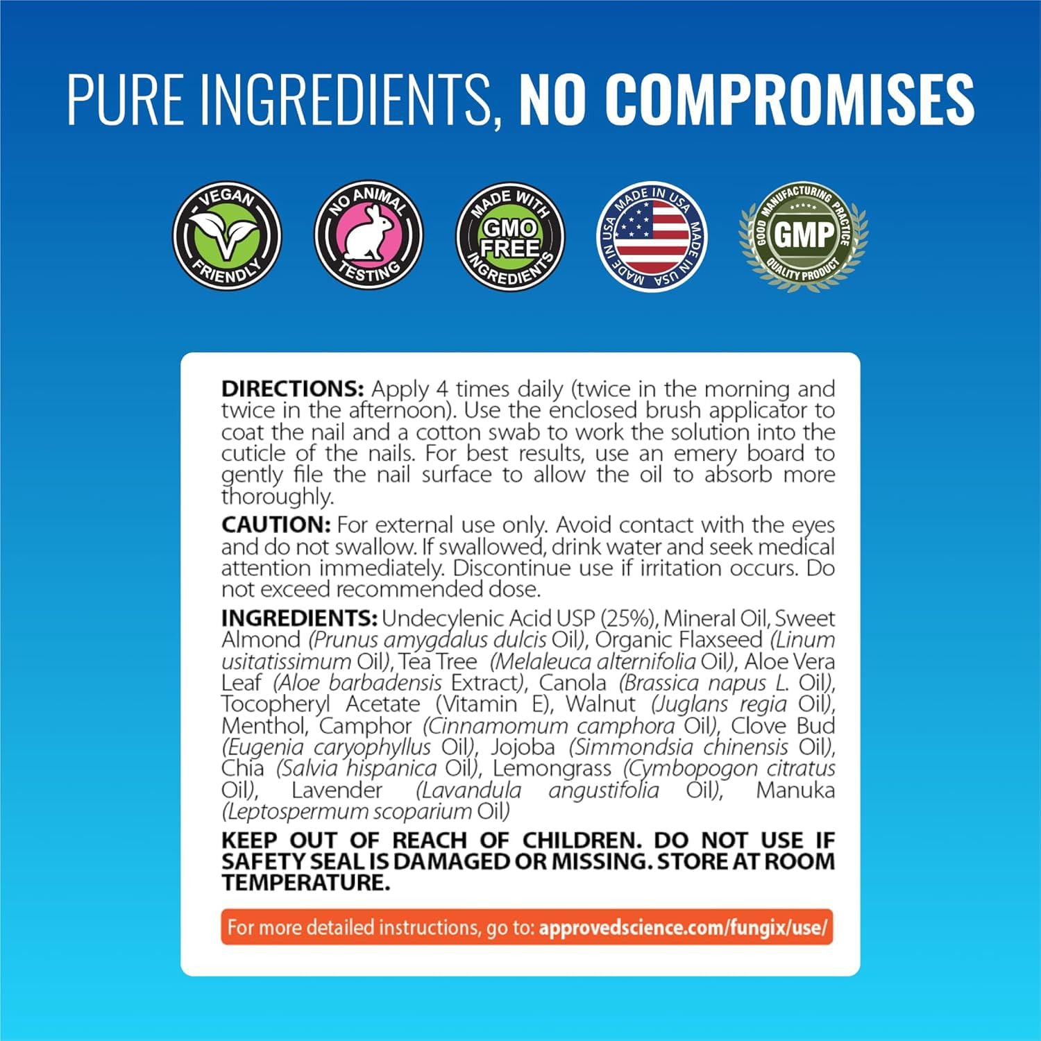 Approved Science empaque con sello cGMP y vegan, calidad reconocida