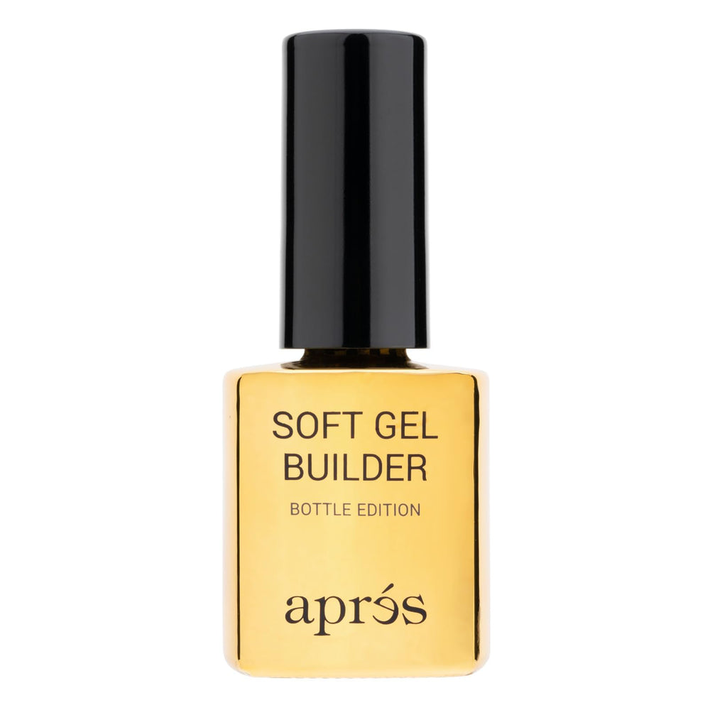 APRÉS botella frontal del Soft Gel Builder mostrando diseño profesional y confianza