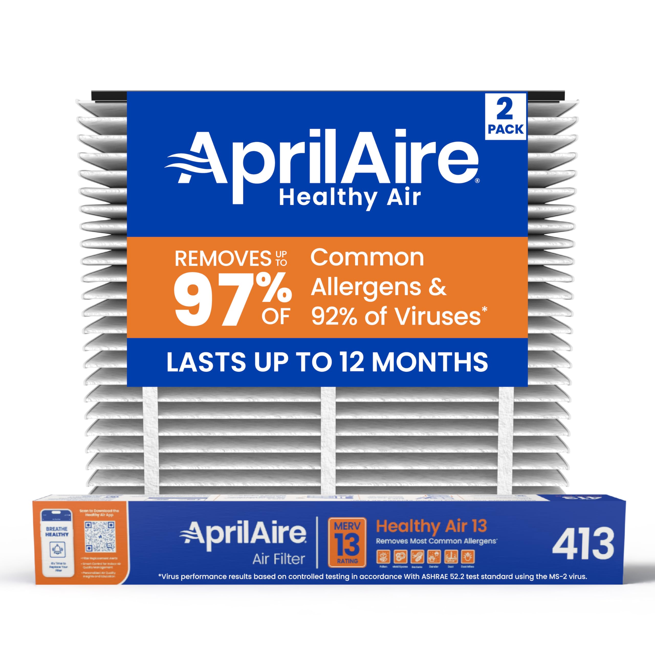 Aprilaire filtro 413 frontal mostrando empaquetado y ajuste hermético